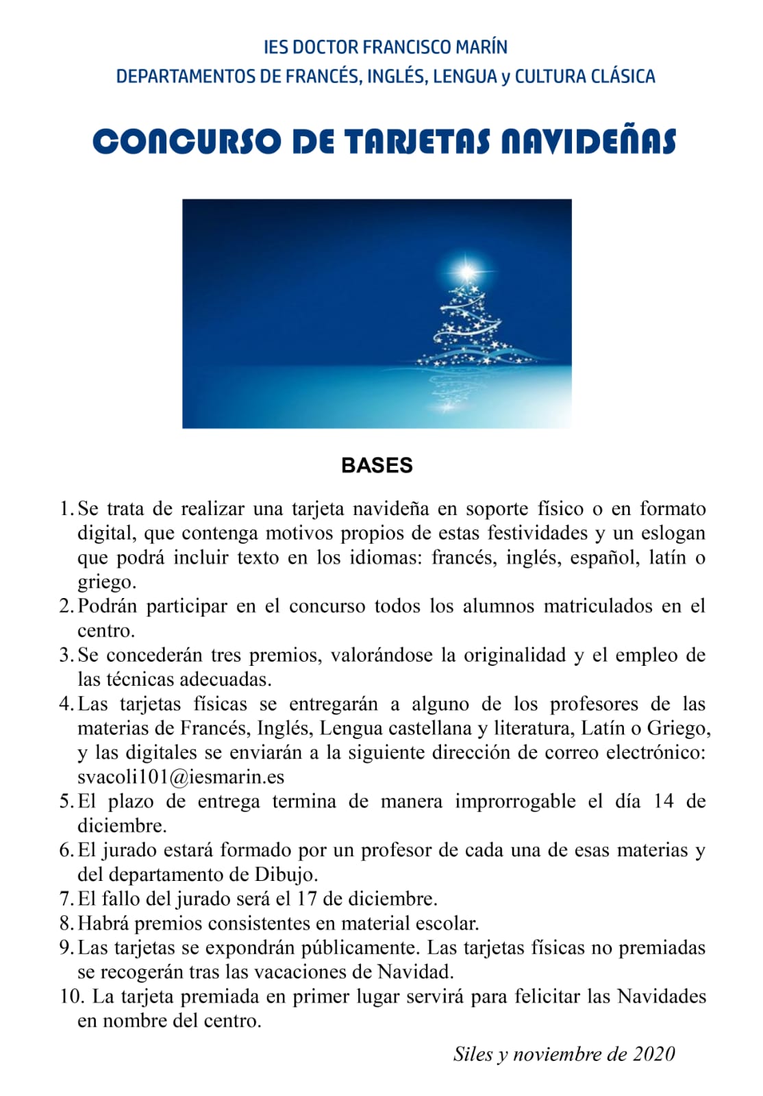 Bases de la convocatoria del concurso de tarjetas navideñas